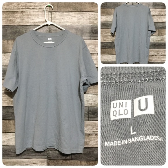 Uniqlo U Heavyweight Crewneck T Shirt Men’s L Gray Blue Short Sleeve READ - Picture 1 of 9